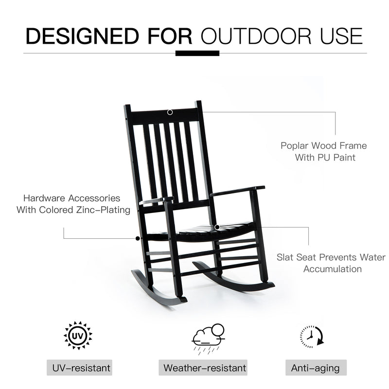 Outsunny - Wooden Porch Rocking Chair Outdoor Patio Rocker Garden Single Leisure Reclining Seat Armchair Black