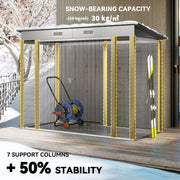 8 x 4FT Galvanized Garden Storage Shed, Metal Outdoor Shed with Double Doors and 2 Vents, Light Grey