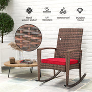 Outsunny - Outdoor PE Rattan Rocking Chair, Garden Glider Rocking Chair, Wicker Patio Chair Set with Armrest and Cushion, Wine Red