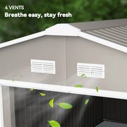 11' x 13' Practical Backyard Garden Storage Tool Shed Double Sliding Door 4 Ventilation Slots, Light Grey