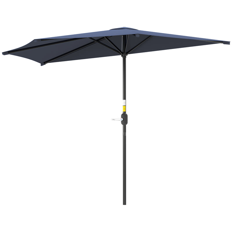 Outsunny - 9.8ft Half Umbrella Semi Round Patio Parasol with Crank Handle, Top Vent for Garden, Balcony - NO BASE INCLUDED, Dark Blue — 84D-008V00DB