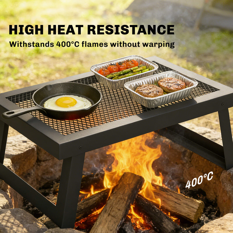 Outsunny - Folding Campfire Grill, 22" x 12" Heavy Duty Carbon Steel Grill Grate with Folding Legs, Black