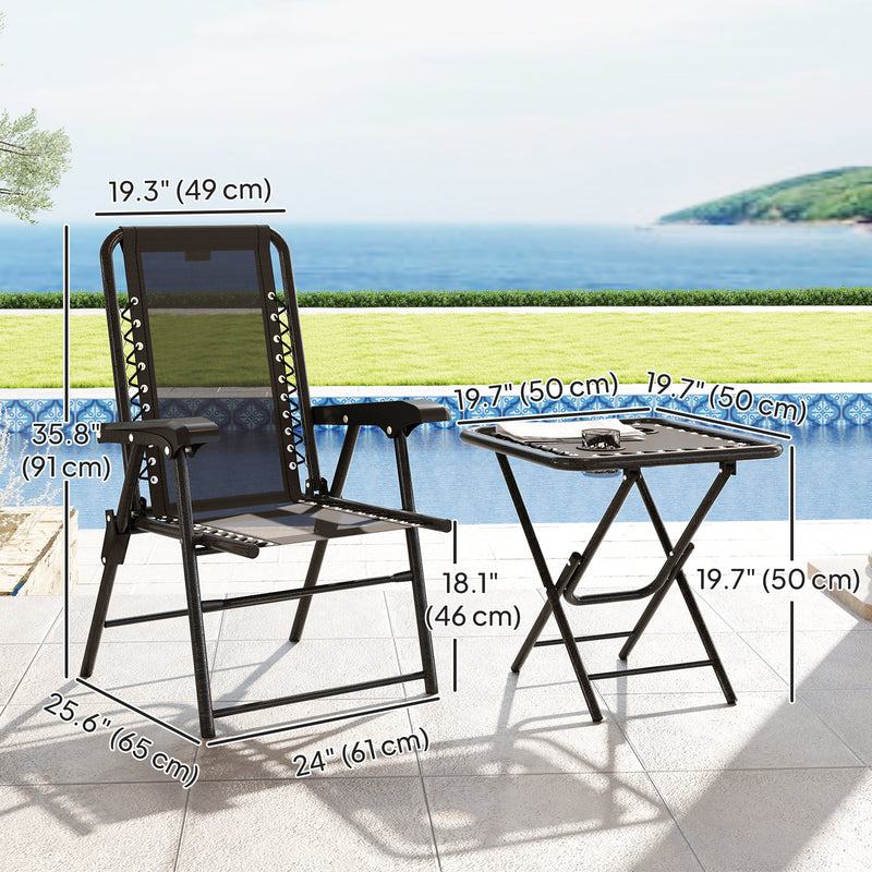 Outsunny - 3 Pieces Patio Bistro Set, Outdoor Folding Table and Chairs Set, Metal Patio Furniture Set with Cup Holders