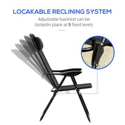 Outsunny - Double Camping Chairs Foldable w/ Reclining & Headrest, Black