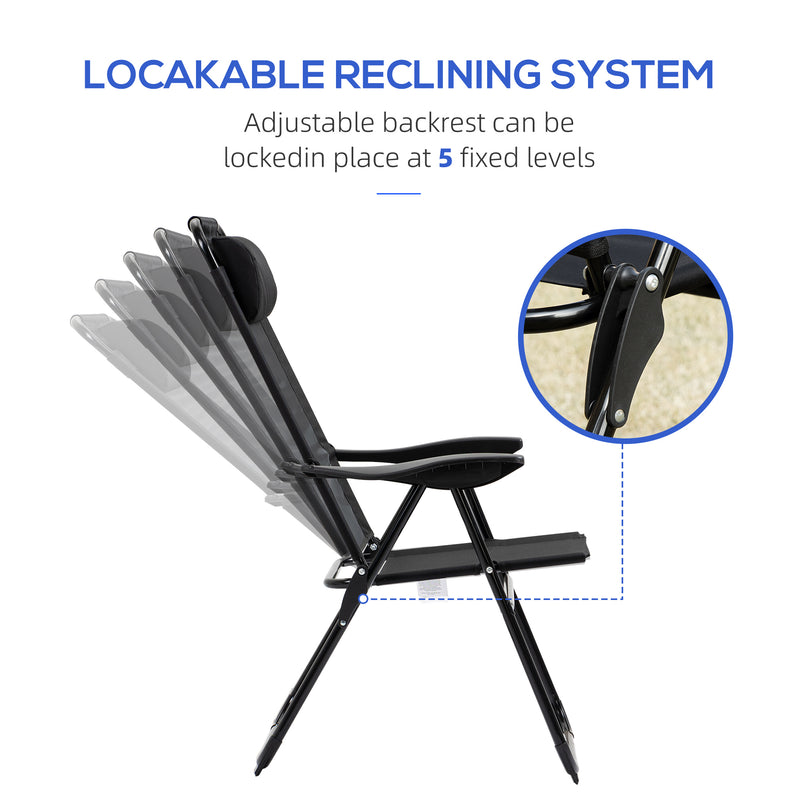 Outsunny - Double Camping Chairs Foldable w/ Reclining & Headrest, Black