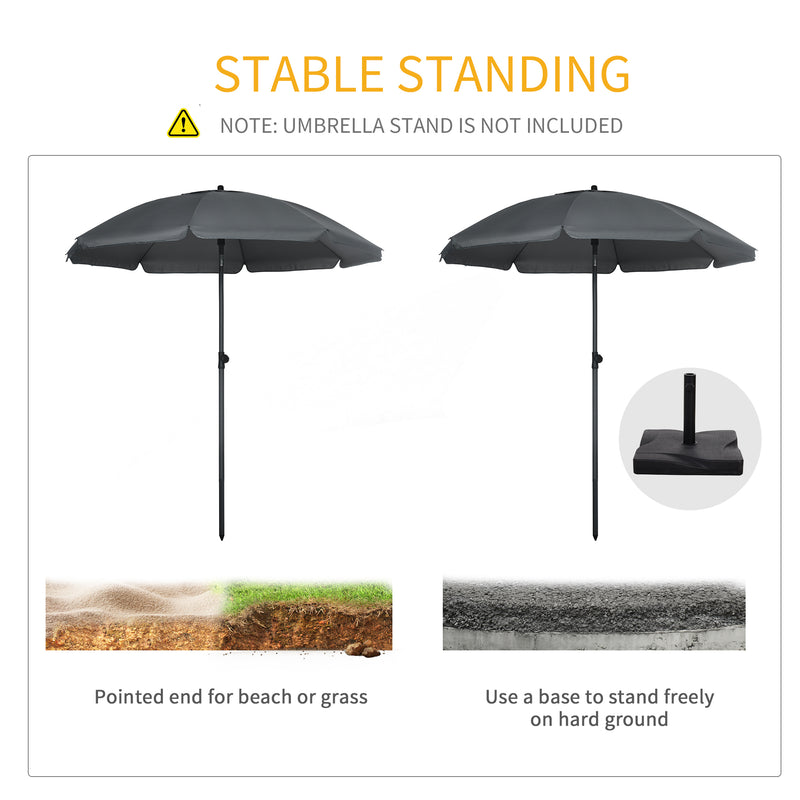 Outsunny - 6ft Beach Umbrella, Outdoor Sun Shade Parasol with Push Button Tilt, Ruffled UV50+ Vented Canopy, Dark Grey — 84D-221V00CG