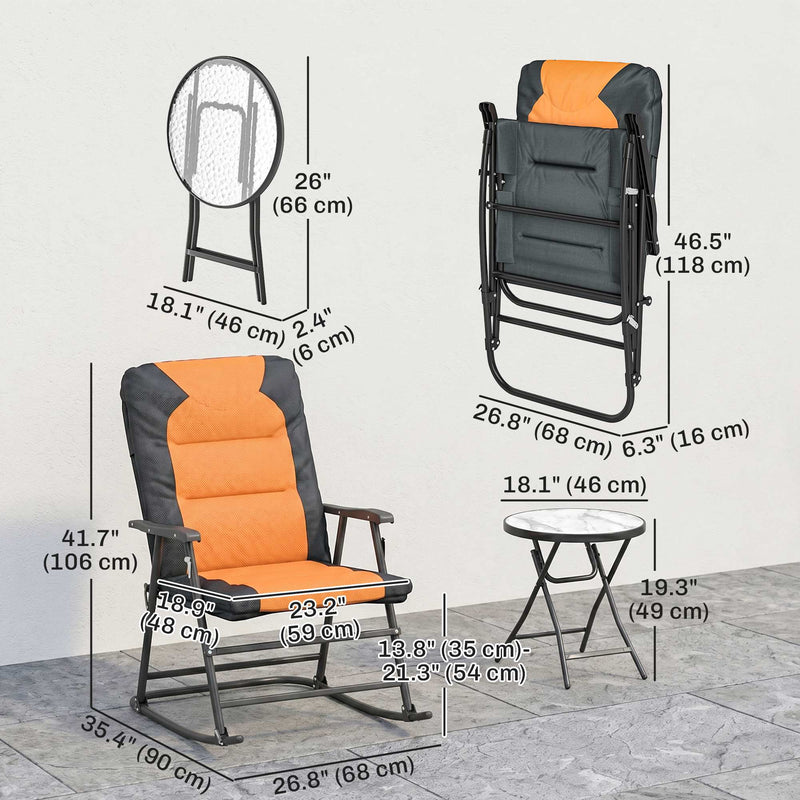 Outsunny - 3-Piece Outdoor Foldable Rocking Chair Set, Orange