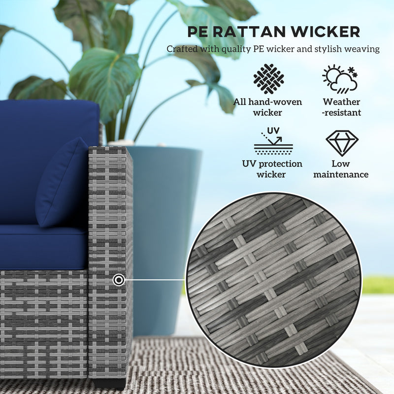 Outsunny - 3-Seater Patio Sofa with Cushions, Rattan Conversation Set with Steel Frame & Washable Cushion Covers, Dark Blue