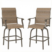 Outsunny - Outdoor Bar Stools Set of 2, Swivel Bar Height Chairs with High Back, Curved Armrests and Steel Frame for Balcony, Brown