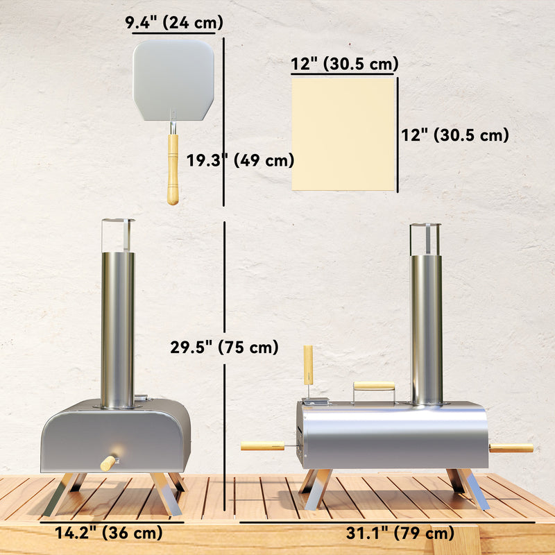 Outsunny - Outdoor Pizza Oven, Portable Wood Pellet Pizza Oven with Pizza Stone and Peel, Foldable Legs, Chimney