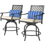 Outsunny - Outdoor Bar Stools Set of 2, Bar Height Swivel Patio Chairs with Cushion, Pillow Footrest for Poolside, Backyard