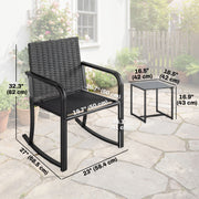 Outsunny - 3 Pieces Rocking Bistro Set Outdoor Patio Furniture Set with Cushions, Glass Coffee Table for Balcony, Grey