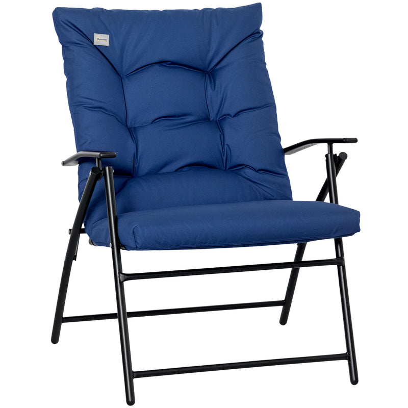 Outsunny - Foldable Lounge Chair, Fabric Upholstered Recliner, Outdoor Lounger with Armrest, Metal Frame for Backyard, Blue