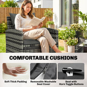 Outsunny - 4-Piece Outdoor Wicker Patio Furniture Conversation Set, Includes Loveseat, Chairs and 2-Tier Table with Cushions, Modern Rattan Sofa Set for Backyard, Dark Grey