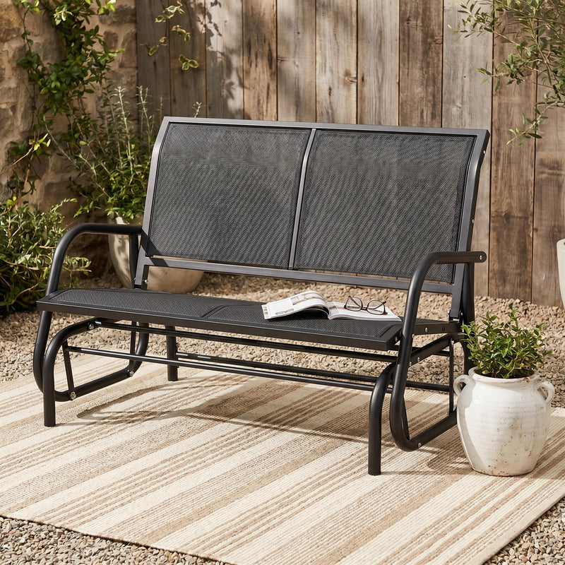 Outsunny - Patio Double Glider Outdoor Steel Sling Fabric Gliding Bench Garden Swing Chair Heavy-Duty Porch Rocker Garden Loveseat Grey