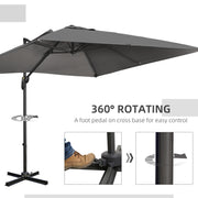 9ft Cantilever Patio Umbrella, Square Overhanging Umbrella with Cross Base, Crank Handle, Tilt, 360° Rotation and Aluminum Frame, Dark Grey