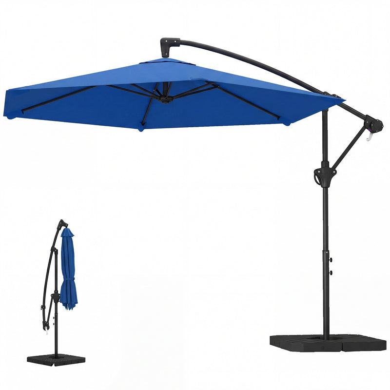 Outsunny - 9.7 ft Offset Patio Umbrella with Water/Sand Fillable Weights, Garden Hanging Parasol with Locking Latch, Navy Blue