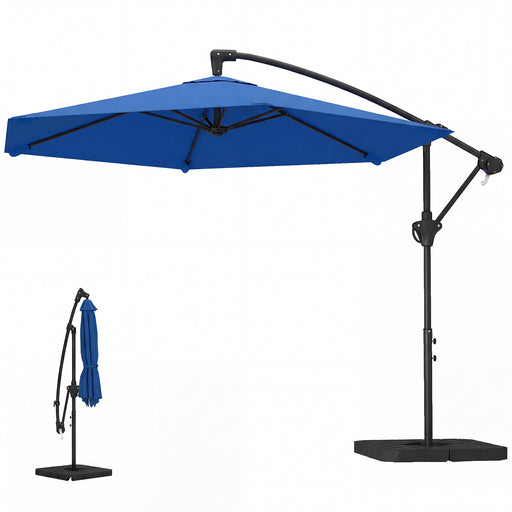 Outsunny - 9.7 ft Offset Patio Umbrella with Water/Sand Fillable Weights, Garden Hanging Parasol with Locking Latch, Navy Blue