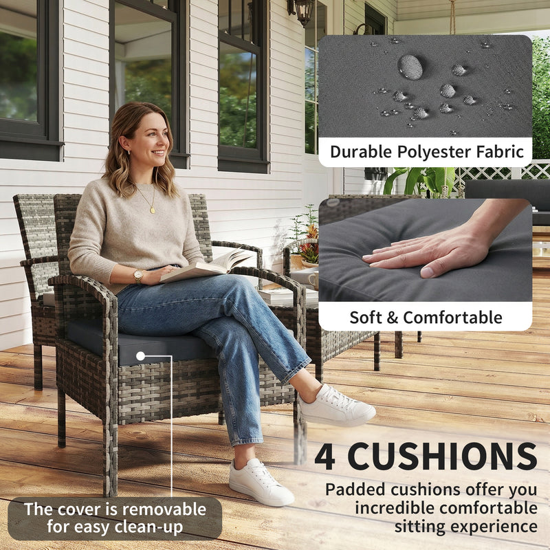 Outsunny - 4 Pieces Patio Furniture Set with A Loveseat, Two Armchairs and A Coffee Table, Outdoor Conversation Set, Dark Grey