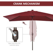 6.5x10ft Patio Umbrella Rectangle Solar Powered Tilt Aluminum Outdoor Market Parasol with LEDs Crank (Wine Red)