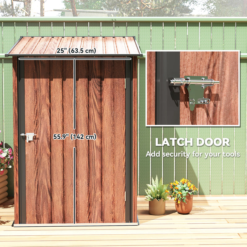 3.3' x 3.4' Lean-to Garden Storage Shed, Outdoor Galvanized Steel Tool House with Lockable Door for Patio, Teak