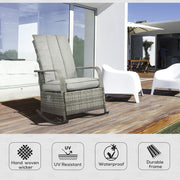 Outsunny - Outdoor Wicker Rocking Chair with Cushion, Patio PE Rattan Recliner Chair with Adjustable Footrest, Armrests, Mixed Grey