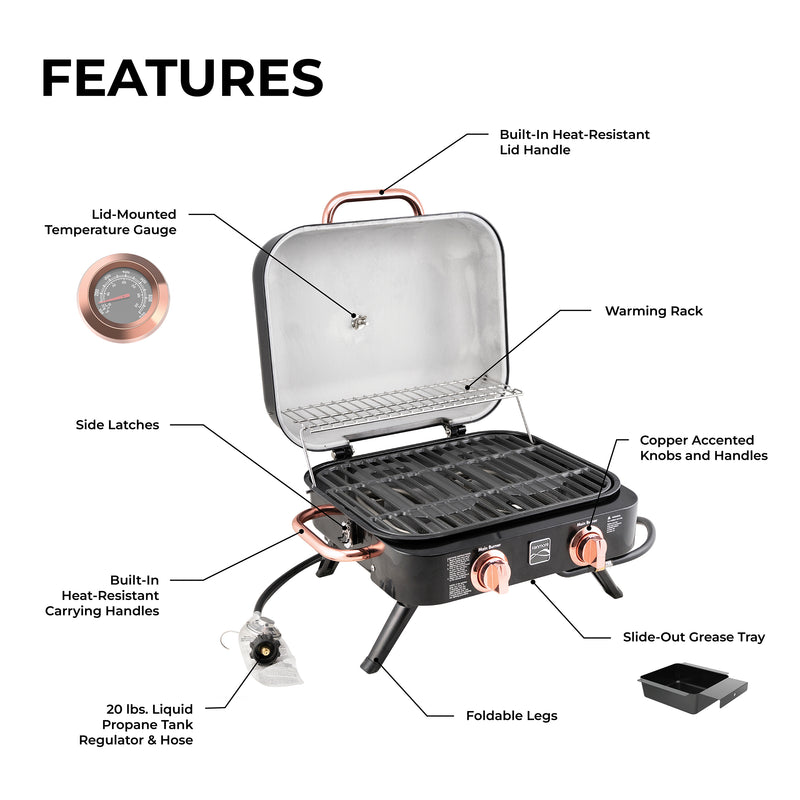 Kenmore 2 Burner Retro Tabletop Gas Grill - Black/Copper