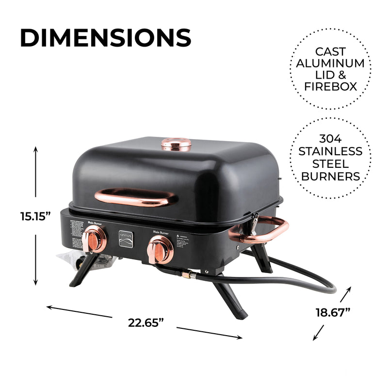 Kenmore 2 Burner Retro Tabletop Gas Grill - Black/Copper
