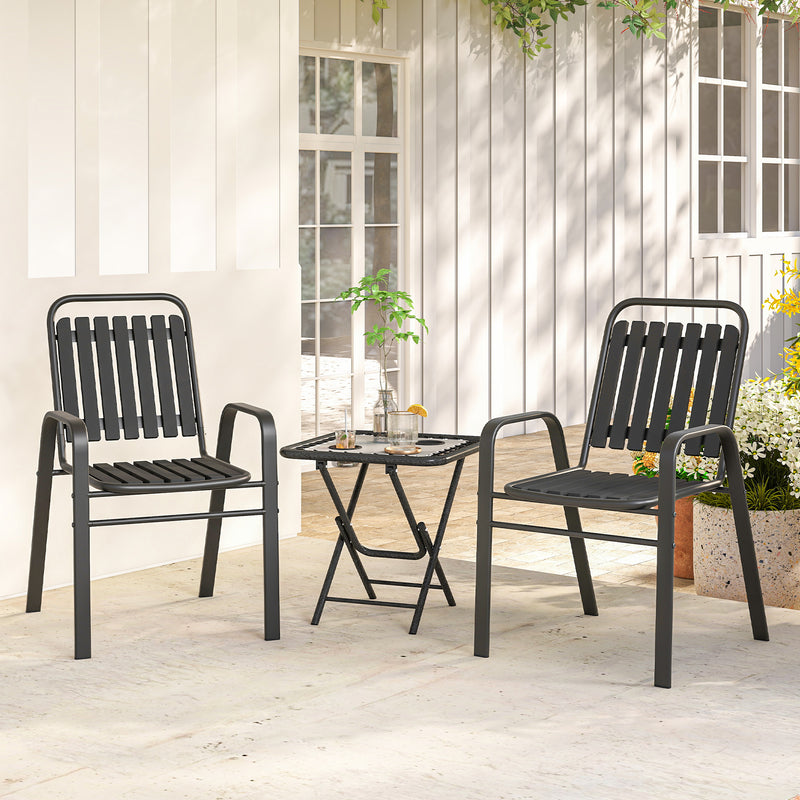 Outsunny - Stackable Outdoor Dining Chairs Set of 2, for Patio, Balcony, Deck, Garden, Black