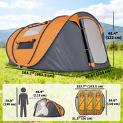 Outsunny - 4 Person Camping Tent, Easy Pop Up Tent with Doors, Windows and Carry Bag, Automatic Setup Tent for Hiking, Orange