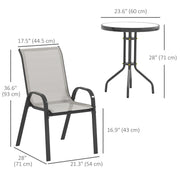 Outsunny - 3 Pieces Bistro Set, Small Patio Furniture Set with Stackable Mesh Chairs, Glass Table for Garden, Balcony, Light Grey