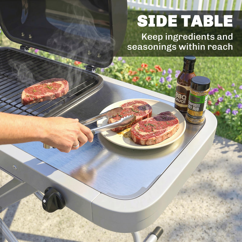 Outsunny - Portable Propane Gas BBQ Grill with Foldable Cart, Wheels, 9500 BTU Gas Barbecue Grill with Piezo Ignition Burner, Black