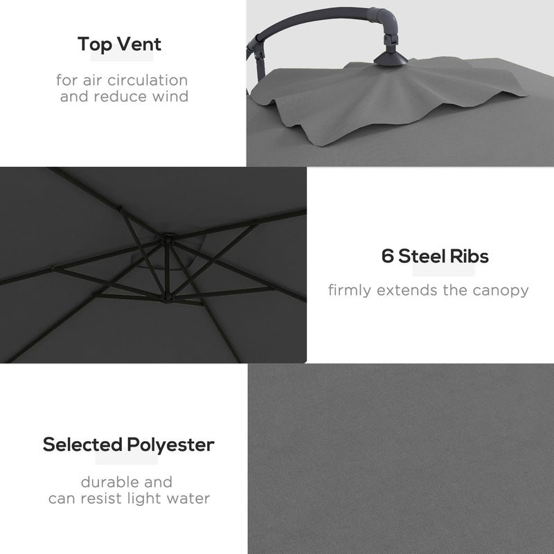 Outsunny - 3(m) Patio Offset Umbrella with Cross Base, Dark Grey — 84D-270V00CG