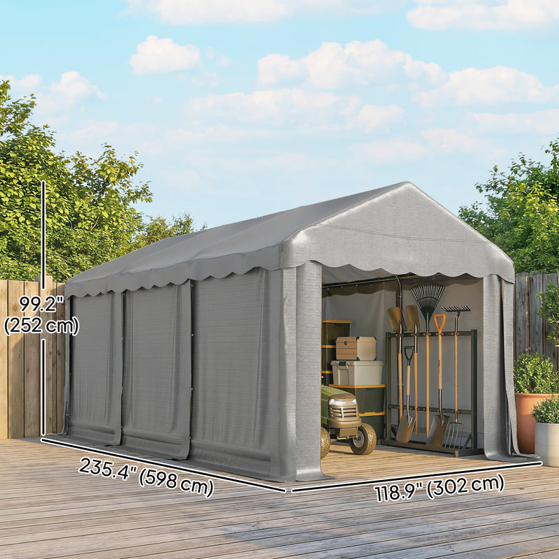 20' x 10' Portable Shed, Outdoor Storage Shed Tent with Roll-up Zipper Door and Removable Sidewalls, Light Grey