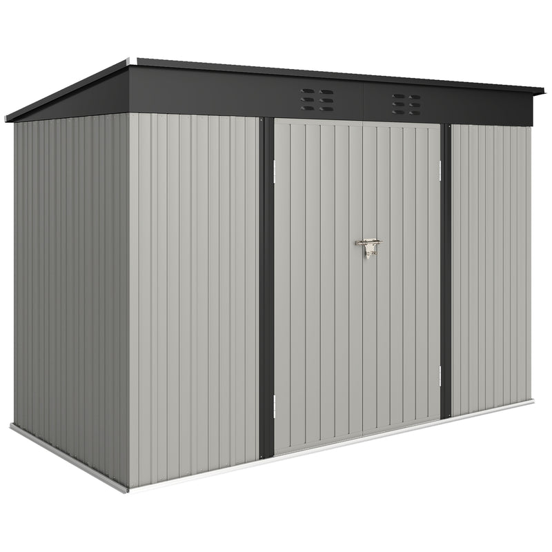 9' x 4' Galvanized Steel Garden Storage Shed with Lockable Doors, Gloves and 2 Air Vents for Backyard, Patio, Lawn