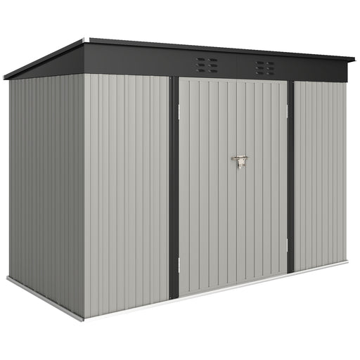 9' x 4' Galvanized Steel Garden Storage Shed with Lockable Doors, Gloves and 2 Air Vents for Backyard, Patio, Lawn