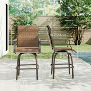 Outsunny - Outdoor Bar Stools Set of 2, Swivel Bar Height Chairs with High Back, Curved Armrests and Steel Frame for Balcony, Brown