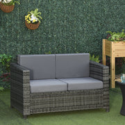 Outsunny - 2 Seat Patio Loveseat Deluxe Wicker Sofa Chair Outdoor Rattan Furniture Couch All Weather with Cushion for Balcony, Deck, Garden and Poolside, Grey