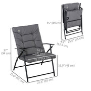 Outsunny - Foldable Lounge Chair, Fabric Upholstered Recliner, Outdoor Lounger with Armrest, Metal Frame for Backyard, Grey