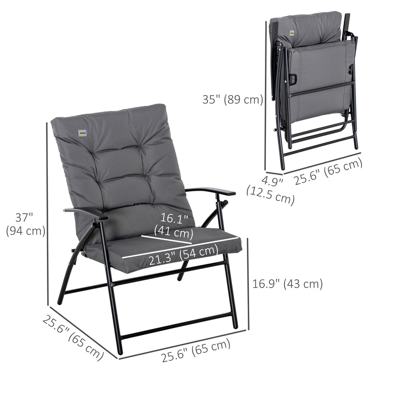 Outsunny - Foldable Lounge Chair, Fabric Upholstered Recliner, Outdoor Lounger with Armrest, Metal Frame for Backyard, Grey