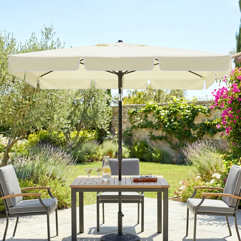 6.5x4ft Rectangle Patio Umbrella Aluminum Tilt Adjustable Garden Parasol Sun Shade Outdoor Canopy Cream White