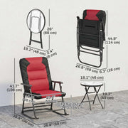 Outsunny - 3pc Patio Foldable Rocking Chair Set, Outdoor Rocking Chairs and Table Set w/ Padded Seat, Headrest, Backrest for Backyard, Garden, Red