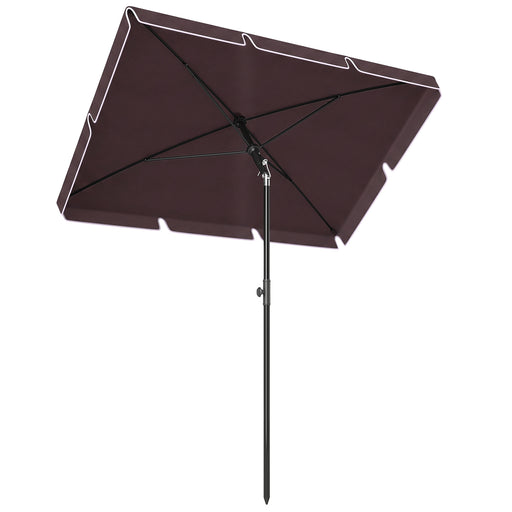 Outsunny - 6.5x4ft Rectangle Patio Umbrella Aluminum Tilt Adjustable Garden Parasol Sun Shade Outdoor Canopy Coffee