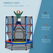 Aosom 55" Kids Trampoline with Enclosure Net for Indoor/Outdoor, Trampoline for Boys and Girls Age 3-6 Years, Multi-Coloured