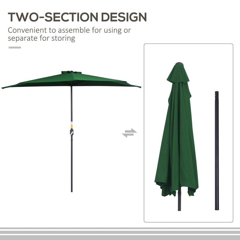 Outsunny - 9.8ft Half Umbrella Semi Round Patio Parasol with Crank Handle, Top Vent for Garden, Balcony - NO BASE INCLUDED, Green — 84D-008GN