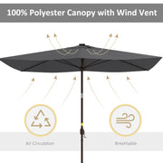 6.5x10ft Patio Umbrella Tilt Aluminum Outdoor Market Parasol with Solar Powered LEDs, Crank - Dark Grey