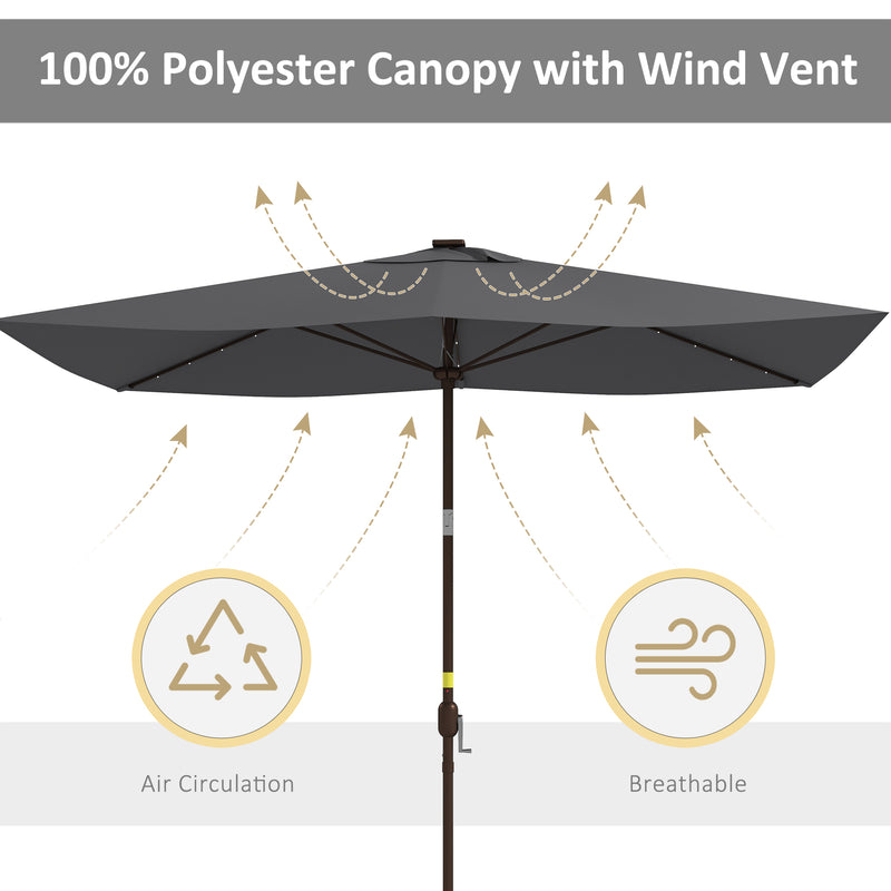 6.5x10ft Patio Umbrella Tilt Aluminum Outdoor Market Parasol with Solar Powered LEDs, Crank - Dark Grey