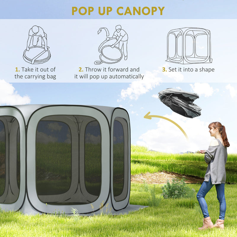 Outsunny - 11 x 11ft Pop Up Screen Tent, UPF50+ Portable Camping Gazebo Screen House with Carry Bag, Light Grey