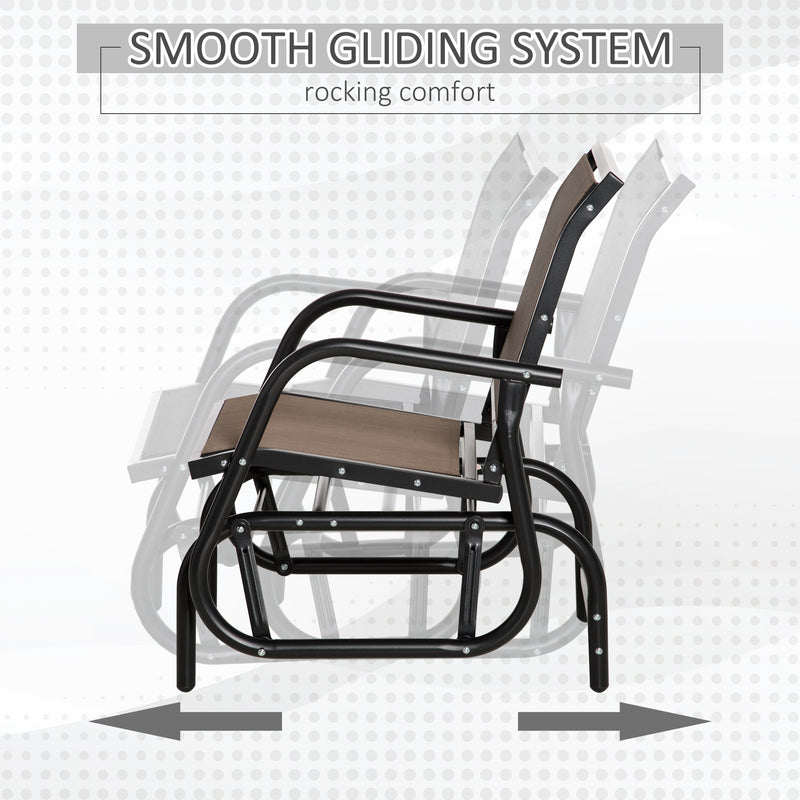Outsunny - Patio Glider Outdoor Glider Chair with Breathable Mesh Seat & Backrest, Armrests and Metal Frame, Brown