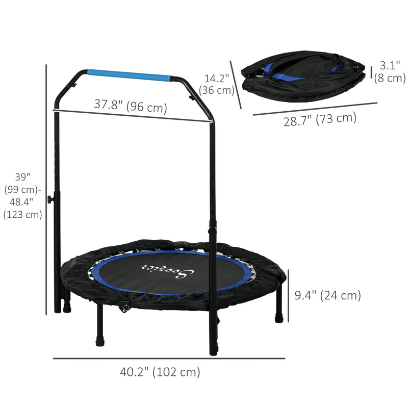 Soozier 40" Foldable Mini Fitness Trampoline, with Adjustable Foam Handle, Blue